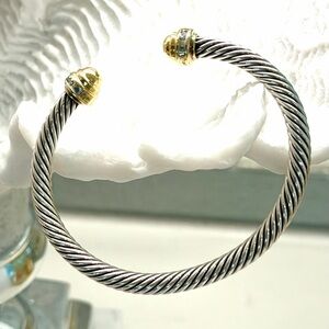 David Yurman Cable Bracelet, 18K Yellow Gold Dome End Caps w/ Diamonds, 5mm